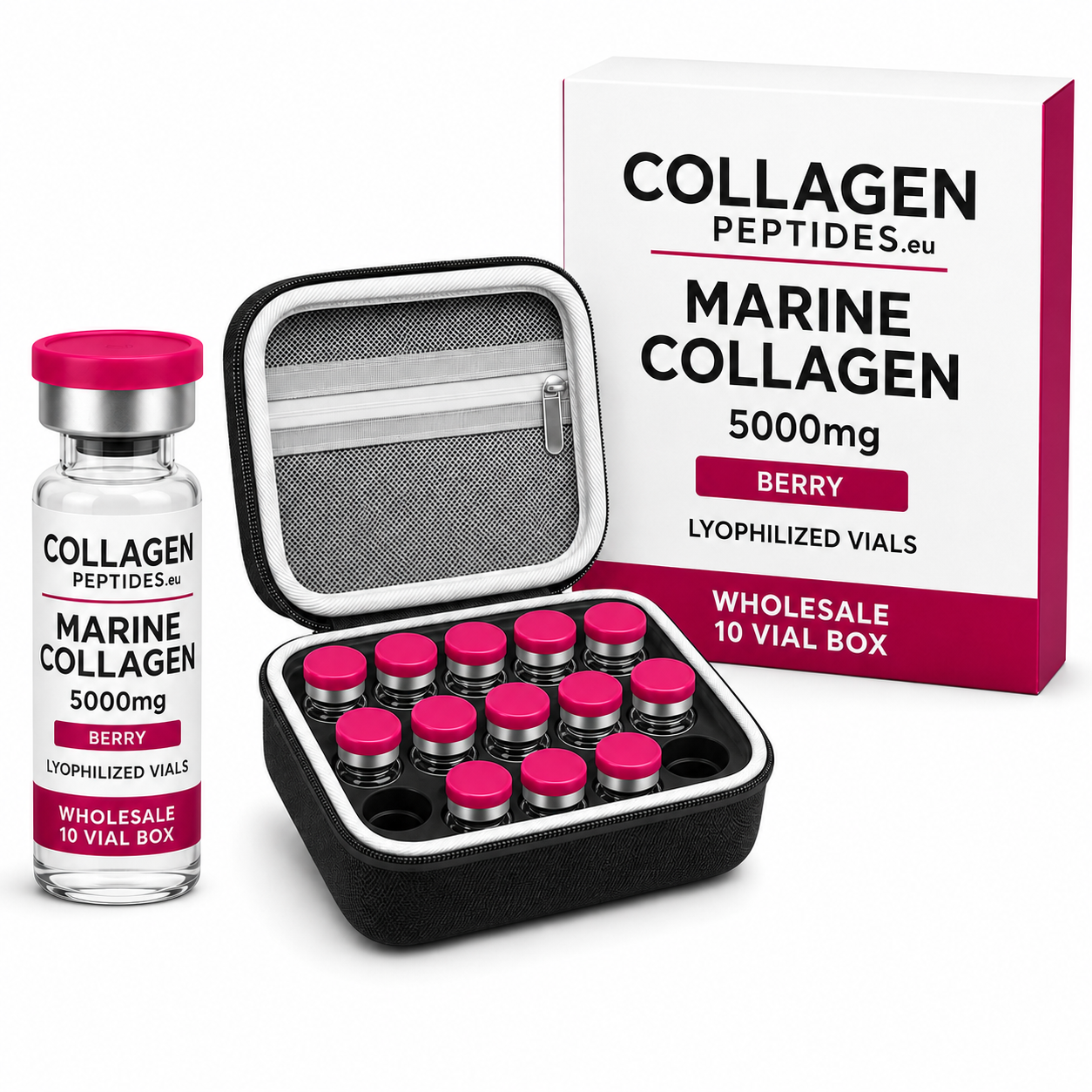 Marine Collagen 5000mg Berry Lyophilized Vials - Wholesale 10 Vial Box
